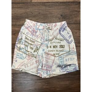 Coney Island Picnic Shorts Mens S Ivory Graphic Postcard Drawstring